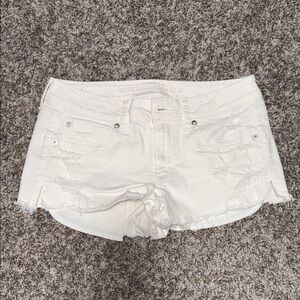 American Eagle Outfitters Cream Distressed Jean Shorts